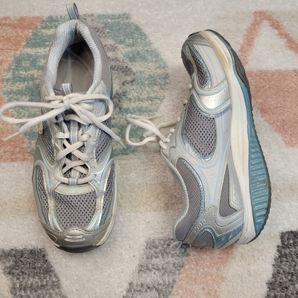Skechers Shape Ups Walking Shoes Blue Silver  Size 8.5